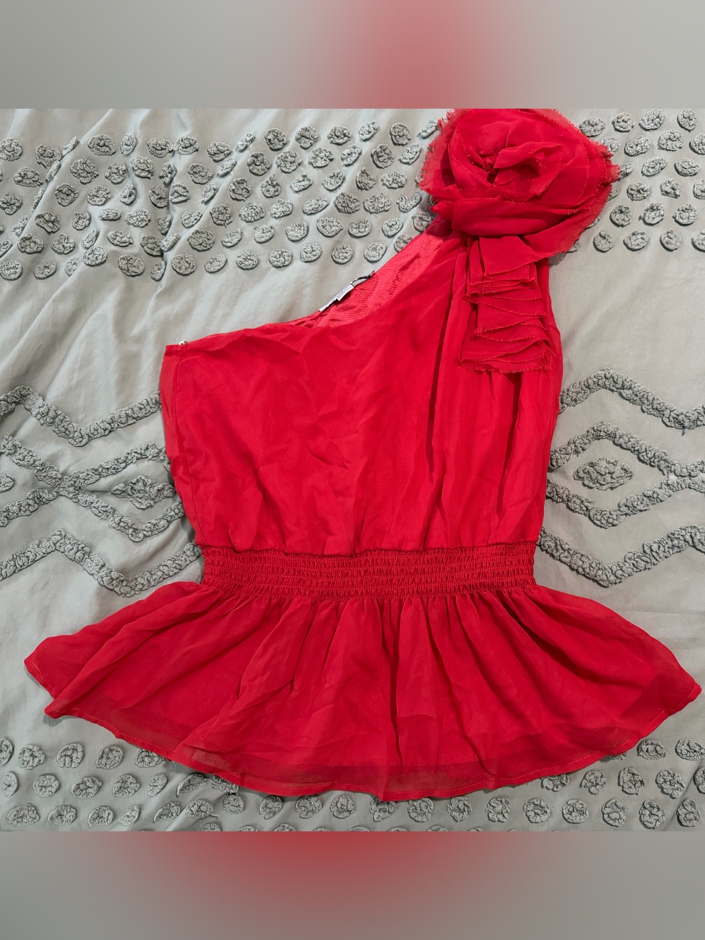 Forever 21 Red One-Shoulder Peplum Top - Picture 2 of 4